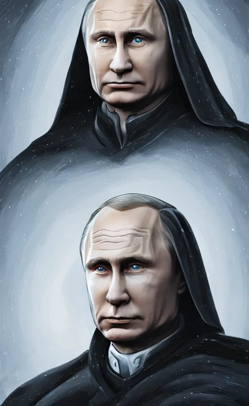 Image similar to comic style portrait shot of vladimir putin as emperor palpatine in the star wars, elegant, highly detailed, digital painting, artstation, concept art, illustration,