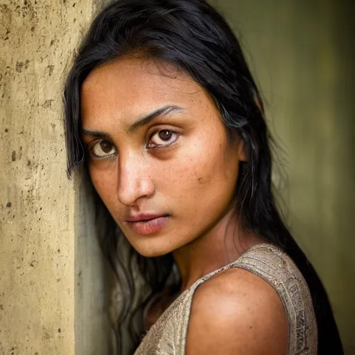 Image similar to a portrait of a stunningly beautiful nepali female, dark eyes, dark hair, olive skin, depth of field, zeiss lens, detailed, symmetrical, centered, fashion photoshoot, by Annie Leibovitz and Steve McCurry, David Lazar, Jimmy Nelsson, Breathtaking, 8k resolution, extremely detailed, beautiful, establishing shot, artistic, hyperrealistic, beautiful face, octane render