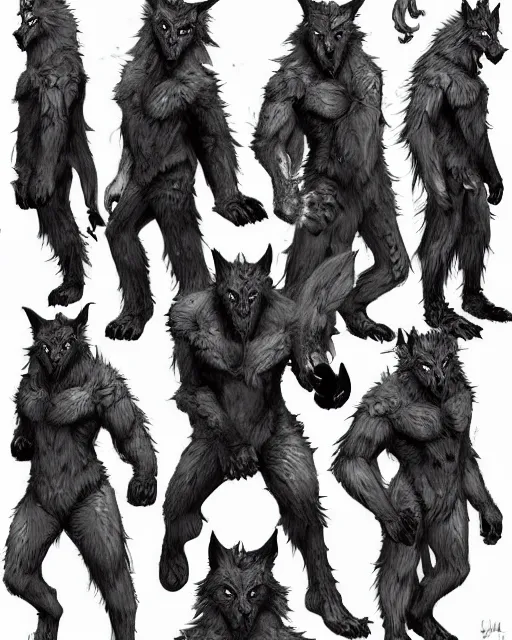 Image similar to werewolf concept designs in the style Neville Page, highly detailed, trending on artstation