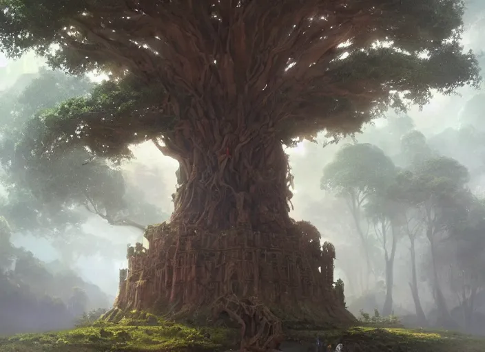 Image similar to The sacred Mana Tree, a fantasy digital painting by Greg Rutkowski and James Gurney, trending on Artstation, highly detailed