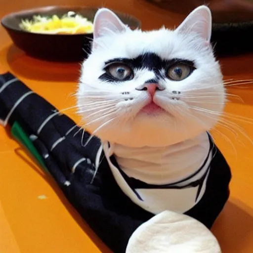 Image similar to cat in sushi costume