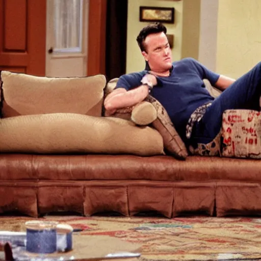 Prompt: Chandler Bing on a couch.