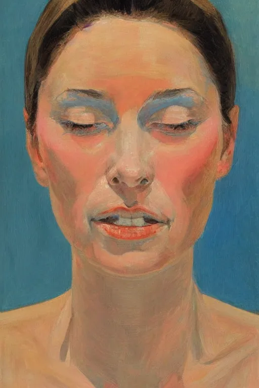 Prompt: portrait of beautiful woman by wayne thiebaud, detailed, realistic skin color