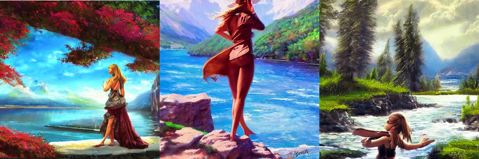Prompt: A scene with a character in a scenic place by Stanley Artgerm