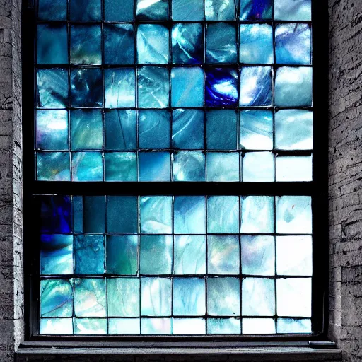 Image similar to dark matter faceted reality breaks into fragments, the mother - of - pearl sky and the black window