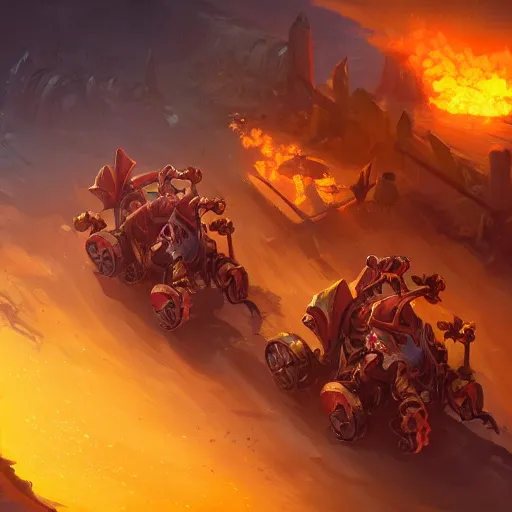 Prompt: a fiery catapult cart wheels chariots, catapult, yellow battlefield theme, bright art masterpiece artstation. 8 k, sharp high quality artwork in style of jose daniel cabrera pena and greg rutkowski, concept art by tooth wu, blizzard warcraft artwork, hearthstone card game artwork, cart wheels