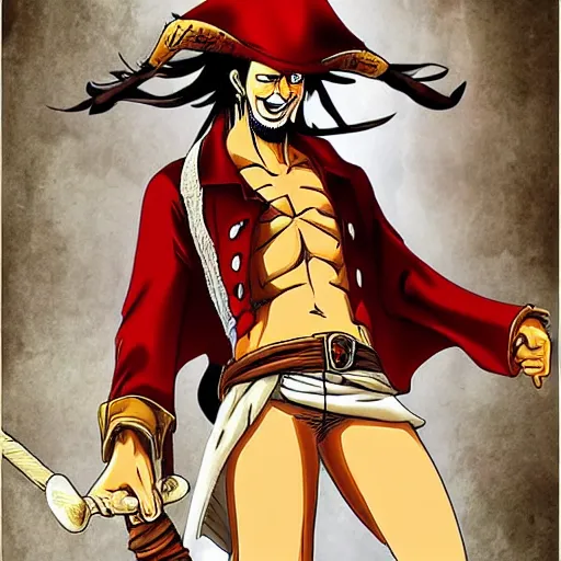 Prompt: Captain Jack Sparrow as Monkey D Luffy