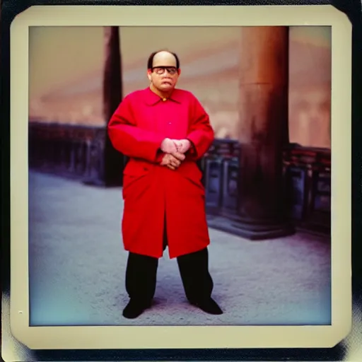 Prompt: polaroid of george costanza wearing chinese communist clothing in the forbidden city, colored, taschen, by nan goldin