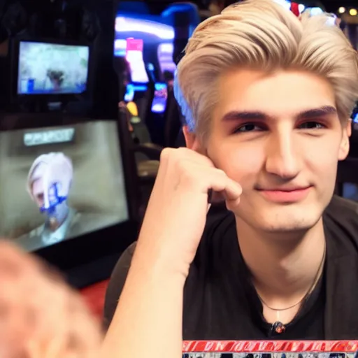 Image similar to really handsome gigachad xqc gambling : : realistic : : 1 dslr : : 1 - - quality 2