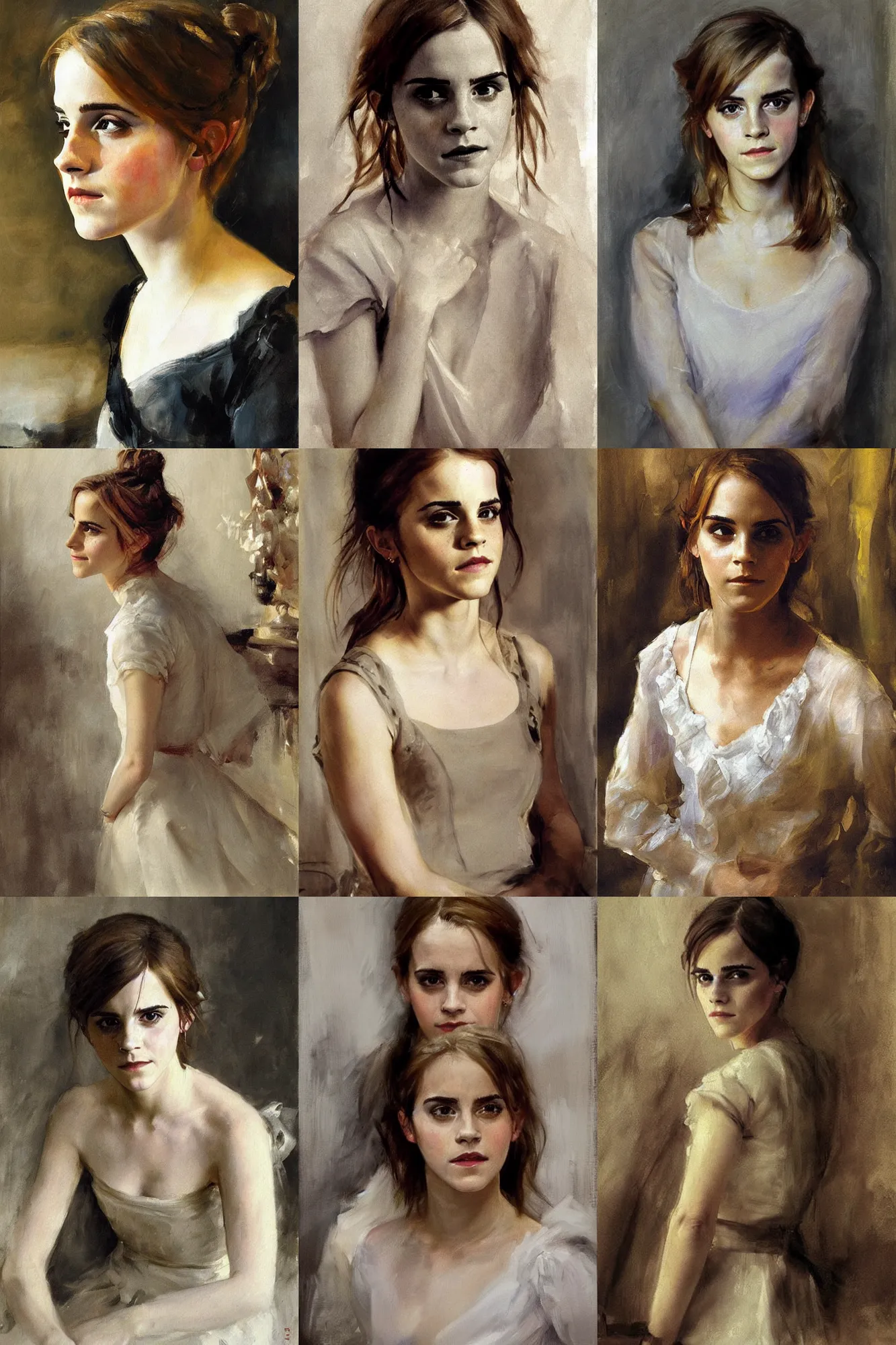 Prompt: emma watson, painting by anders zorn