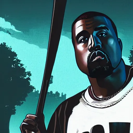 Image similar to Kanye with a bat official GTA artwork midshot