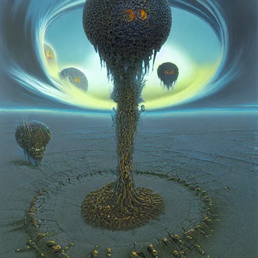 Prompt: a hybrid of the mandelbox and a barren hellscape populated by demons, illustrated by thomas kincade and wayne douglas barlowe and chris foss, hyperrealism