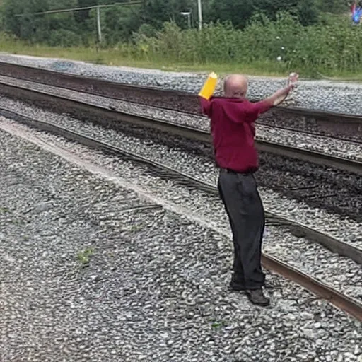 Image similar to man stops train and throws rocks to cars in the highway