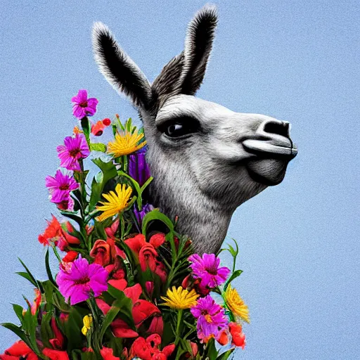 Image similar to “fortnite llama in a field of wildflowers, hyperrealism, photorealistic, hd, 8k, trending on artstation, unsplash, flickr”