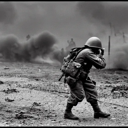 Prompt: an award winning photo of a discord moderator fighting in world war 2, fat discord moderator meme, ( ( leica iiia ) ), 4 k, high quality, black and white