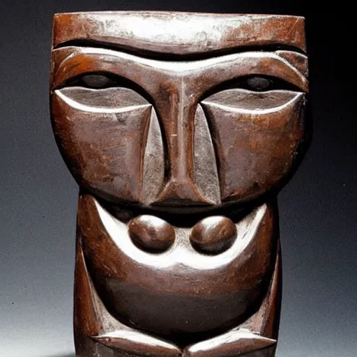 Image similar to by max beckmann atmospheric chocolate, traditional haida art. a beautiful sculpture. you cannot see the future. you cannot change the past. all of life consists of running into darkness.