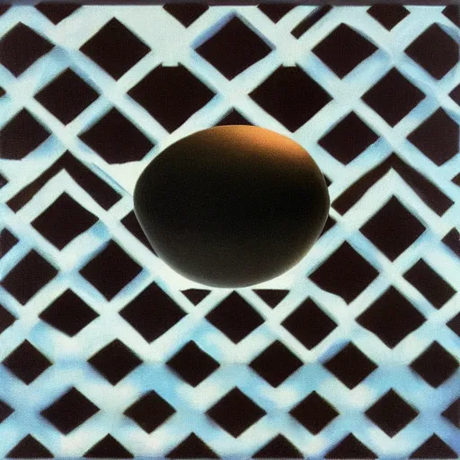 Image similar to a patterned egg againt a plain background by rene magritte