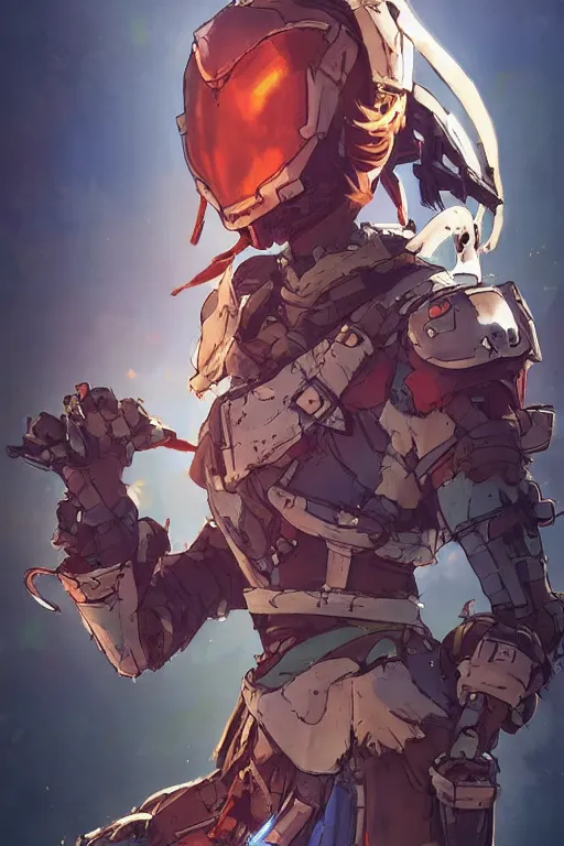 Image similar to combination suit armor aloy horizon forbidden west horizon zero dawn robot ninja mask helmet backpack tribal, art gta 5 comics, official fanart behance hd artstation by jesper ejsing, by rhads, makoto shinkai and lois van baarle, ilya kuvshinov, ossdraws radiating a glowing aura cgi rtx 2 0 2 2