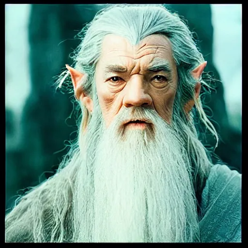 Prompt: a still from “ lord of the rings ” of a head and shoulders portrait of gandalf played by fei lung, photo by phil noto