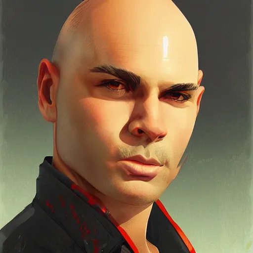 Prompt: portrait from a handsome masculine balded fireworker by artist kuvshinov ilya