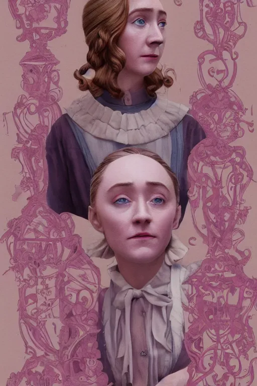 Prompt: concept art of Saoirse Ronan as Agatha in Wes Anderson's Grand Budapest Hotel