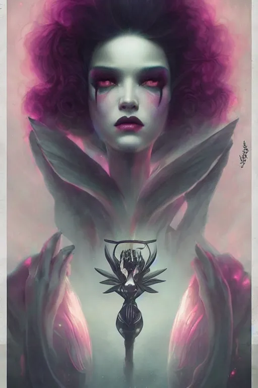 Prompt: a dramatic lighting photo of an elegant alien queen, vaporwave colors, goth vibe, kawaii vibe, moody aesthetic, artgerm, tom bagshaw, gerald brom,