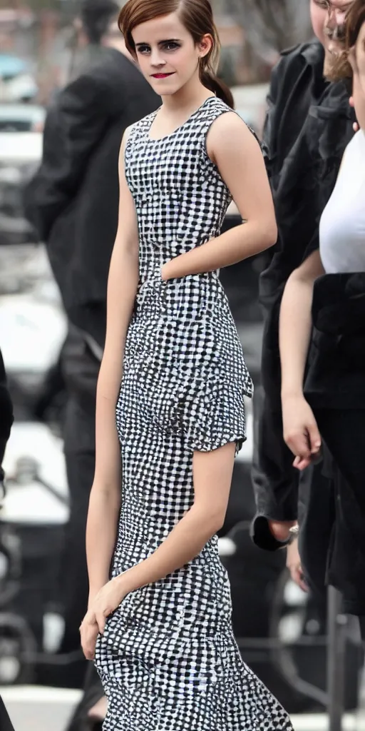 Image similar to emma watson wearing a chess dress