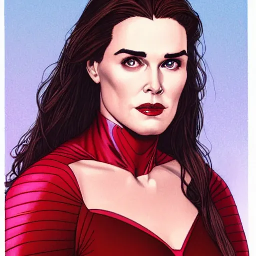 Prompt: Brooke Shields as Scarlet Witch by the artist Jenny Frison.