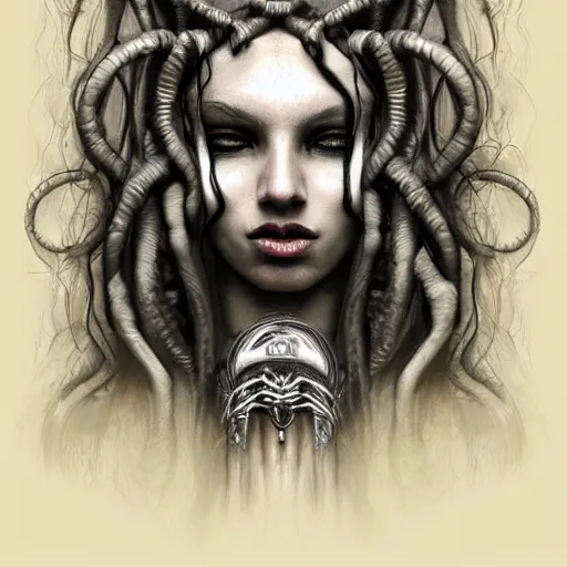 Prompt: surrealism grunge cartoon portrait sketch of Medusa, by michael karcz, loony toons style, freddy krueger style, horror theme, detailed, elegant, intricate