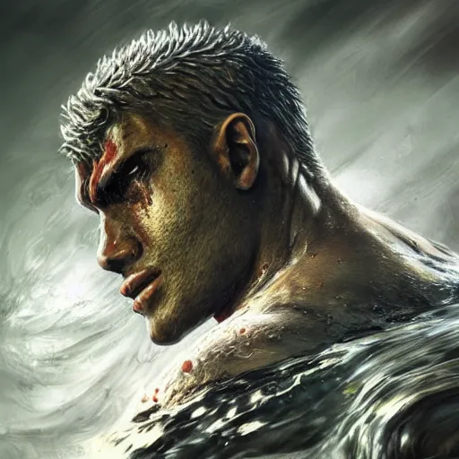 Prompt: photorealistic shockingly amazing portrait of guts from berserk submerged in water ,extremely detailed, made by wlop and maxwell boas