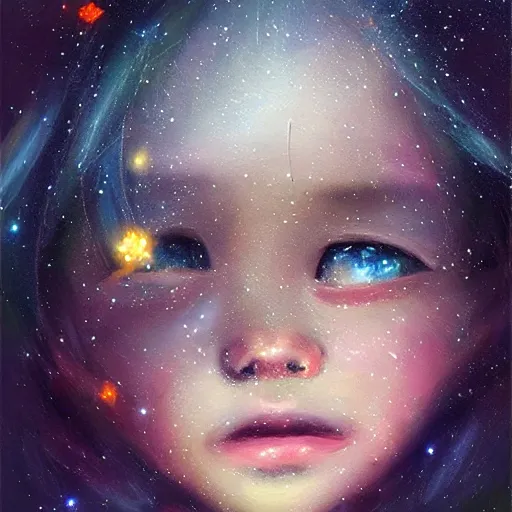 Prompt: girl crying, stars in the sky, cold weather, emotional oil painting, digital art, trending on artstation, by Yoshitaka Amano