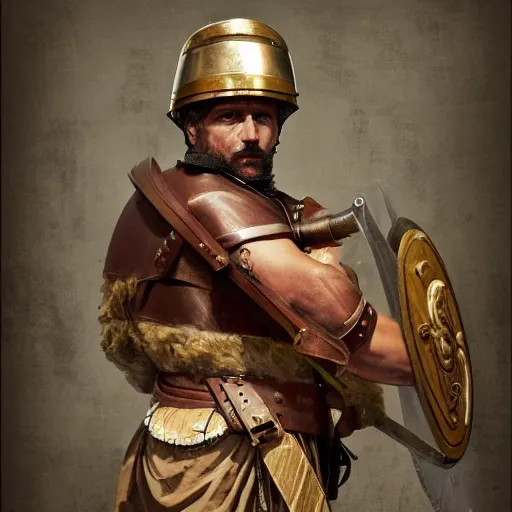 Image similar to a roman legionnaire soldier in a 1 9 0 0 s french army. large square shield. bayonetted musket. trending on art station. 8 k. beautifully detailed. subject fully in frame. fantasy. hyper realistic.