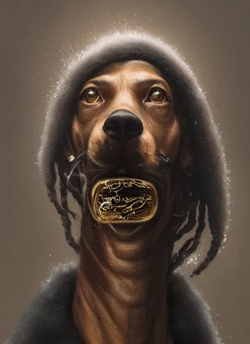 Image similar to snoop smokes the finest preroll, wearing fur coat,digital art,ultra realistic,ultra detailed,art by greg rutkowski,hyperdetailed,detailed face,professional lighting,dramatic,3 point lighting