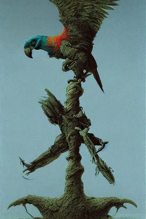 Image similar to painting of cross between parrot & rhino, intercrossed animal, by zdzislaw beksinski, by tiffany bozic, gradient background, concept art, beautiful composition, digital painting,