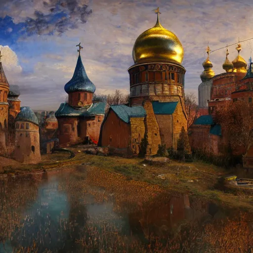 Image similar to photo beautiful magical ancient Slavic Russian city of Kitezh, fisheye lens, painting by Viktor Vasnetsov, concept art, magical city, fantasy cityscape, ancient Slavs, wooden buildings, ancient Russian architecture, terem, hyperborea, top cinematic lighting , cinematic mood, very detailed, 8k, high resolution, trending on artstation, painting by Nicholas Roerich, artstationHD,