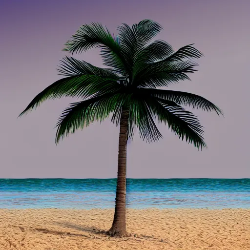 Prompt: matte painting of a palm tree on the beach