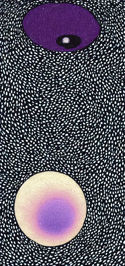 Image similar to A black hole with event horizon in the center with space around it, high detail, Junji Ito. Pastel colors.