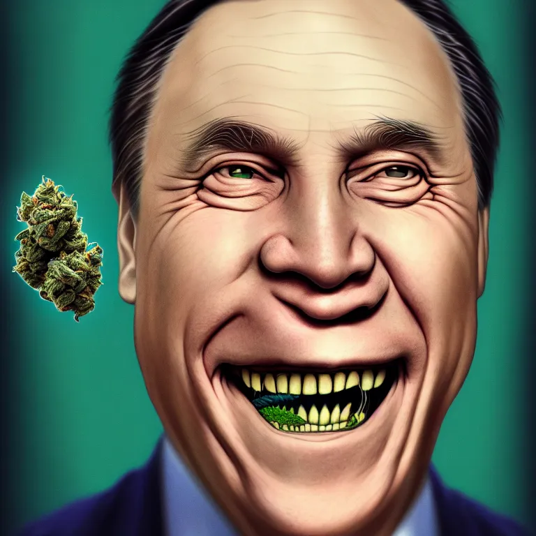 Prompt: a portrait of a happy high on cannabis premier francois legault in 2 0 2 1 illustrated by miyazaki by karol bak, james jean, tom bagshaw, rococo, sharp focus, trending on artstation, cinematic lighting, hyper realism, octane render, 8 k, hyper detailed, vivid, ultra detailed, highly detailed