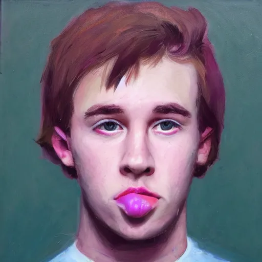 Image similar to portrait of 2 0 year old white man with big pink lips, messy medium length hair