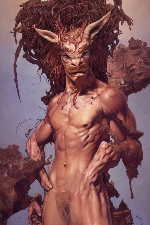 Prompt: portrait of the endgroup satyr wizard wearing lighthunt (carapace) by artgerm and Craig Mullins, James Jean, Andrey Ryabovichev, Mark Simonetti and Peter Morbacher 16k