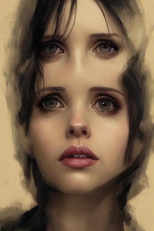 Prompt: portrait of actress felicity jones, colourised, face portrait, epic, tragic, military art, fantasy, dieselpunk, hd shot, digital portrait, beautiful, artstation, comic style, by artgerm, guy denning, jakub rozalski, magali villeneuve and charlie bowater