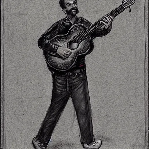 Image similar to an _ extremely _ detailed _ masterpiece _ grunge _ drawing _ of _ a rebetiko bouzouki player _ in _ the _ style _ of _ richard _ avedon