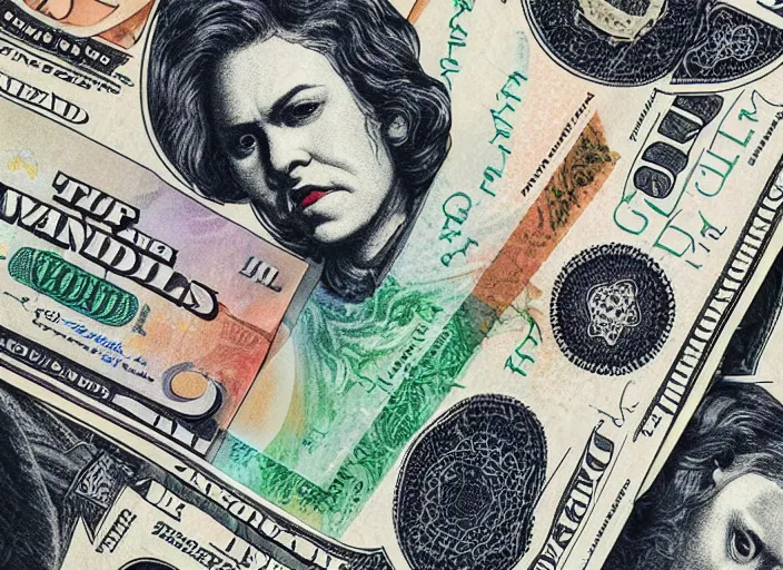 Image similar to reylo kissing dollar bill design