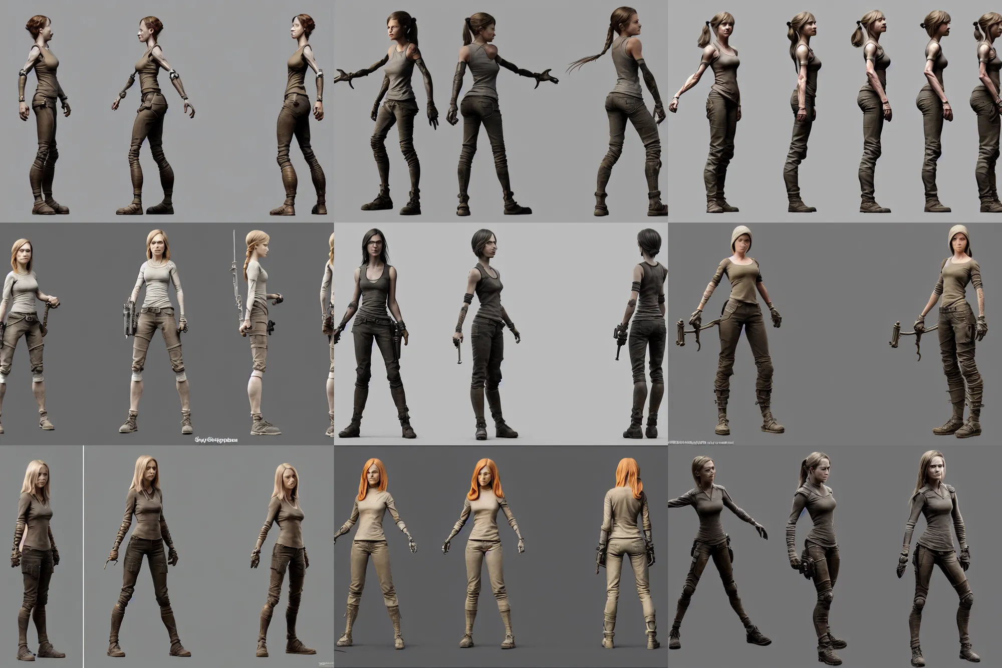 prompthunt: 3d model tpose turnaround of female sci fi character