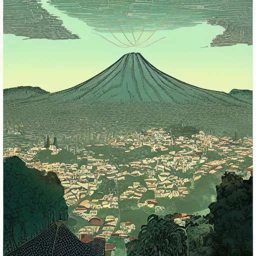 Prompt: A beautiful photo if antigua guatemala from the distance , artstation, Long distance shooting , by Victo Ngai