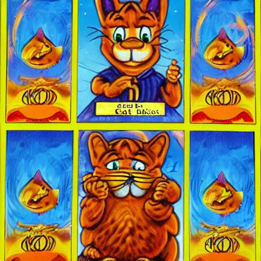 Image similar to Garfield tarot, 4k HD, oil on canvas