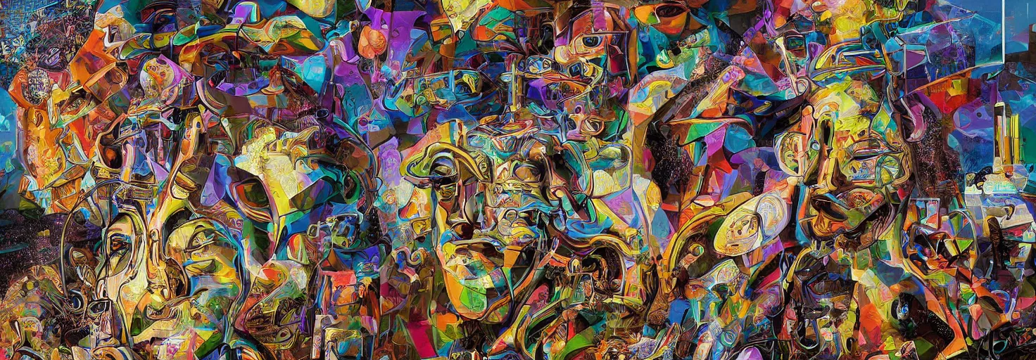 Image similar to Mural of raising AI art by Chor Boogie and Salvador Dali collaboration, digital art, mix of aesthetics, close up, high details