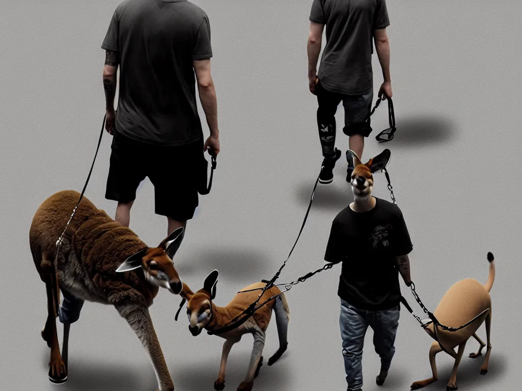 Image similar to pete davidson walking a kangaroo, 4k, trending on artstation, photorealistic, hyper detailed,