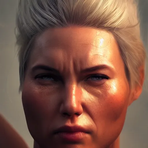 Prompt: a woman with muscles, digital art, photorealistic, unreal engine, 8 k resolution, artstation, well - defined muscles, beautiful face, pretty face, very detailed eyes, by wlop, greg rutkowski, simon bosley