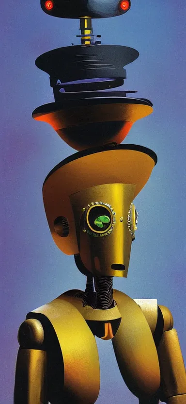 Prompt: a robot wearing a sombrero by Beeple, Frank Frazetta, Akiman, Bengus